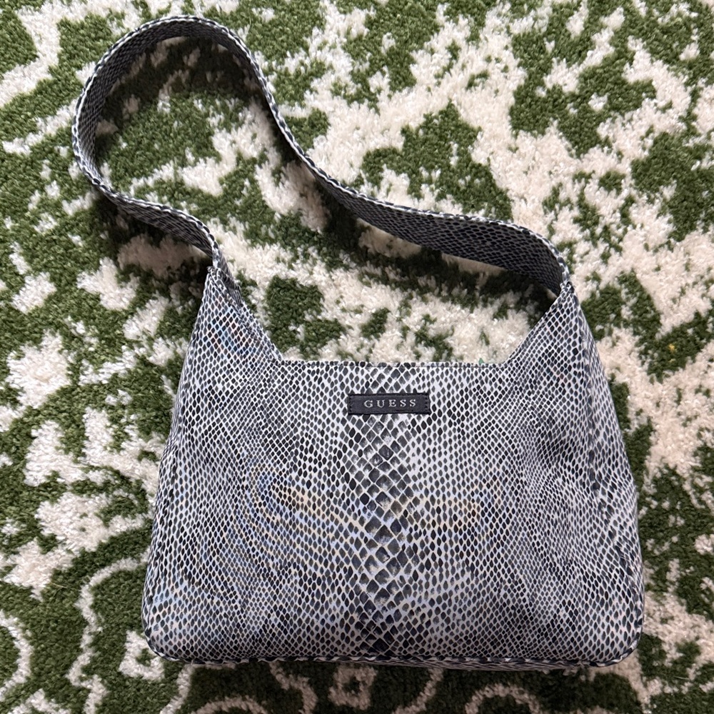 Y2K GUESS Black and Gray Snakeskin Nylon Shoulder Bag